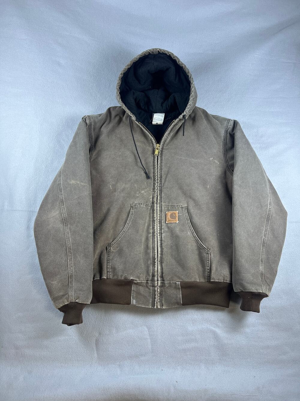 Vtg 90s Carhartt Active J06 Large Tall Regular Jacket Faded Hooded Brown Canvas